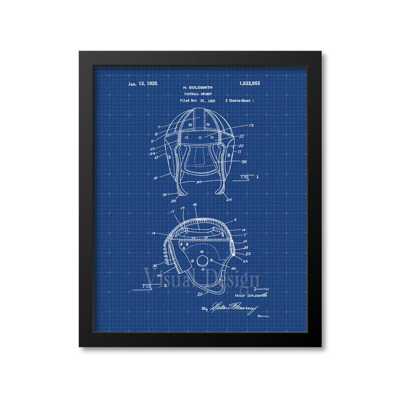 Football Helmet Patent Print 1925 Art Print 8x10 / Blueprint