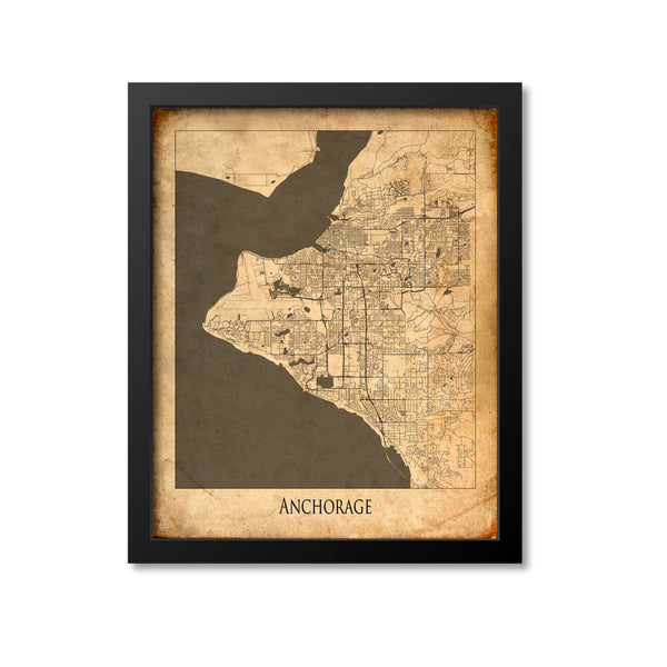 Anchorage Map Art Print, Alaska
