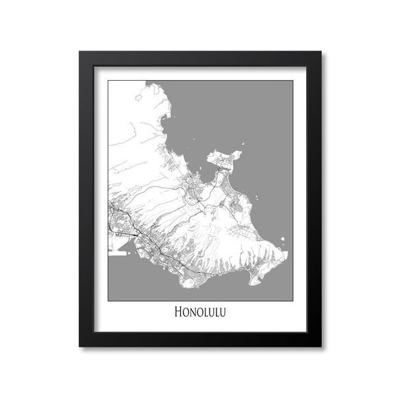 Honolulu Map Art Print, Hawaii