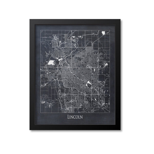 Lincoln Map Art Print, Nebraska