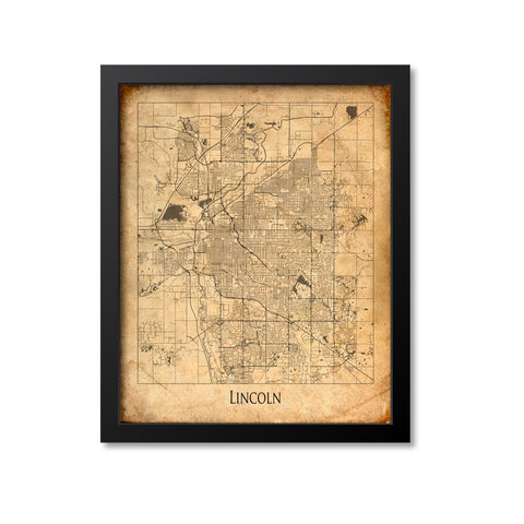 Lincoln Map Art Print, Nebraska