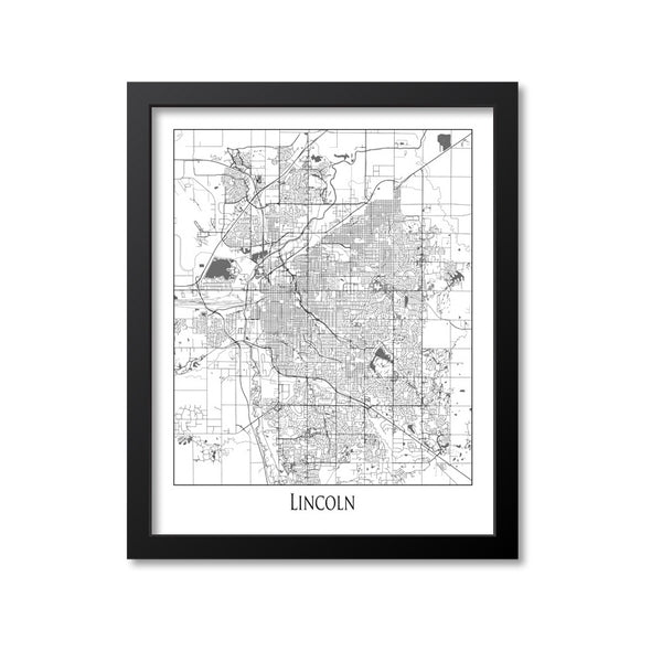 Lincoln Map Art Print, Nebraska