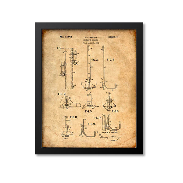 Lineman's Climbing Hook Patent Print