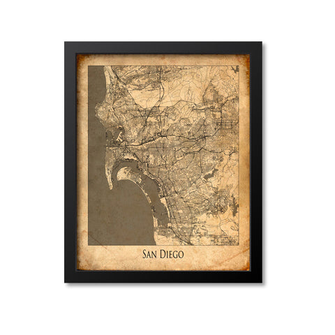 San Diego Map Art Print, California