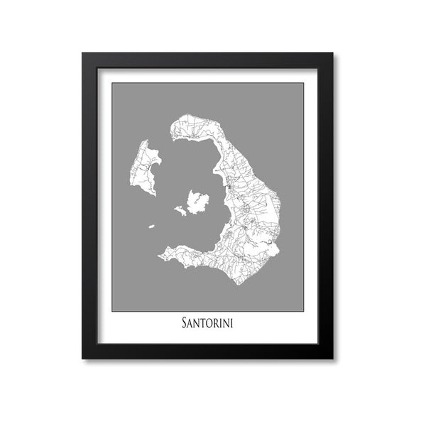 Santorini Map Art Print, Greece